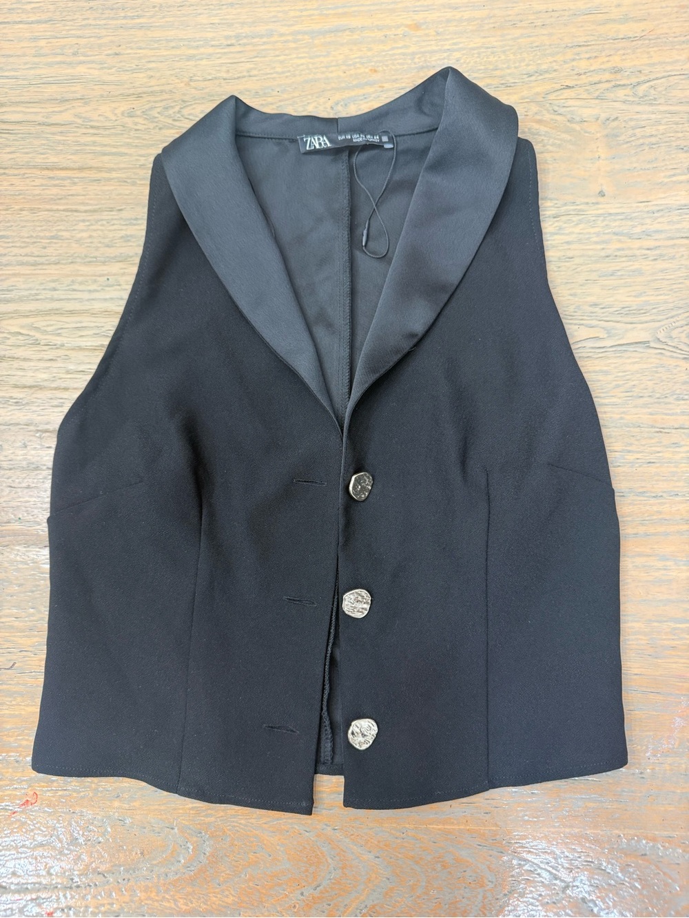 ZARA Vest Waistcoat Minimalist Y2K Women XS Black Tailored Button Workwear NWT